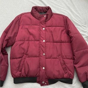 burgundy puffer jacket
